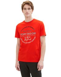 Tom Tailor - Basic Crewneck T-Shrt mit Logo-Print aus Baumwolle - Lyst