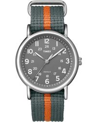 Timex - T2n649 Weekender 38mm Gray/orange Stripe Nylon Slip-thru Strap Watch - Lyst