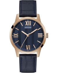 Guess - Stainless Steel Quartz Watch with Leather Strap - Lyst