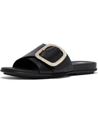 Fitflop - Gracie Crystal Maxi-buckle Leather Slides Sandal - Lyst