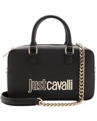 Just Cavalli - Borsa a tracolla nera da donna con logo metallico bicolor UNI - Lyst