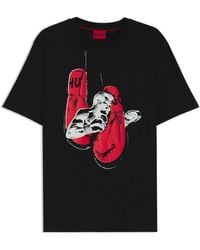 HUGO - S Diboxer Cotton-jersey T-shirt With Boxing Artwork Black - Lyst