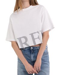 Replay - T-Shirt Donna ica Corta Scritta e Stampa sul Retro - Lyst