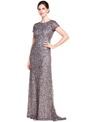 Adrianna Papell - Short Sleeve All Over Sequin Gown - Lyst