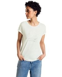 Street One - T-Shirt mit Wording off white,44 - Lyst