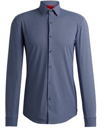 HUGO - S Kenno Slim-fit Shirt In Printed Performance-stretch Fabric Blue - Lyst
