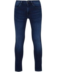 HUGO - S 734 Used-effect Skinny-fit Jeans In Mid-blue Stretch Denim - Lyst