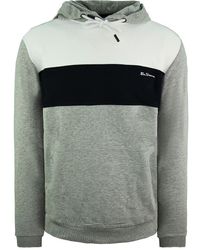 Ben Sherman - Striped Panelled Hoody S Pullover Jumper 0065215g Grey - Lyst