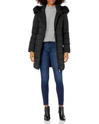 Calvin Klein Quilted Faux Fur Trim Hooded Puffer Coat - Black