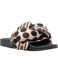 Love Moschino - Black Rubber Slipper And Braided Fabric Band With Beige Scarf With Polka Dot Print And Contrast Lettering Logo. - Lyst