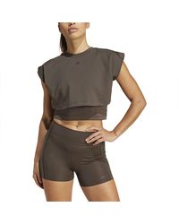 adidas - Power Boxy French Terry 3 Stripes Tank Top S Brown - Lyst
