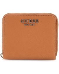 Guess - Portemonnee Laurel Ii Slg Small Zip Around Wallet Cognac Bruine - Lyst