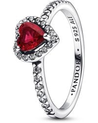 PANDORA - Timeless Heart Sterling Silver Ring With Cherries Jubilee Red Crystal And Clear Cubic Zirconia - Lyst