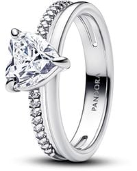 PANDORA - Dubbele Band Ring Met Hart - Lyst