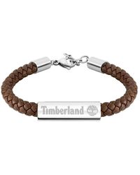 Timberland - BAXTER LAKE TDAGB0001802 Bracelet pour homme en acier inoxydable argenté et cuir marron Longueur : 18,5 cm + 2,5 cm - Lyst