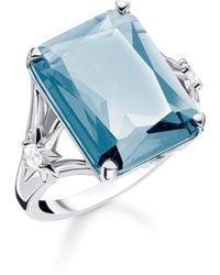 Thomas Sabo - Damen Ring Stein Blau groß mit Stern 925 Sterlingsilber, Geschwärzt TR2261-644-31 - Lyst