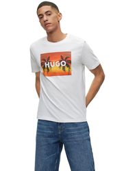 HUGO - Cotton-jersey T-shirt With Branded Palm-tree Artwork - Lyst