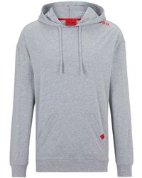 HUGO - Stretch-cotton Jersey Hoodie With Red Logo Details - Lyst