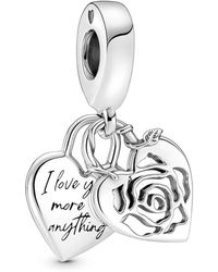 PANDORA - Moments Rose Sterling Silver Charm With Clear Cubic Zirconia And Royal Green Crystal - Lyst