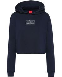 HUGO - Cropped Cotton Hoodie With Manifesto Logo - Lyst