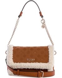 Guess - Davika Flap Shoulder Bag Cognac - Lyst