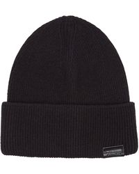 Calvin Klein - Leather Patch Docker Beanie Knitted Hat - Lyst