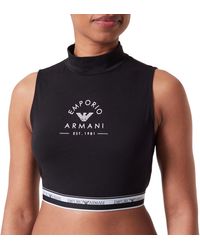 Emporio Armani - Iconic Stretch Cotton Logoband Loungewear Crop Top T-Shirt - Lyst