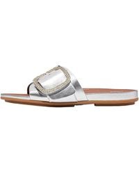 Fitflop - Gracie Crystal Maxi-buckle Metallic-leather Slides Sandal - Lyst