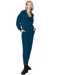 Monrow Supersoft Long Sleeve Fleece Jumpsuit - Blue