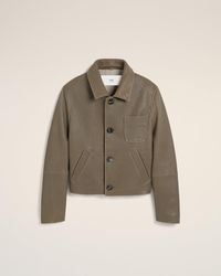 Ami Paris - Taupe Leather Buttoned Jacket - Lyst
