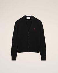 Ami Paris - Wool Cardigan With Contrasted Ami De Coeur - Lyst