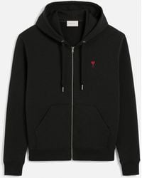 Ami Paris - Ami De Coeur Kapuzenpullover Mit Reißverschluss Aus Schwarzer Baumwolle - Lyst