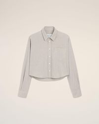 Ami Paris - Cropped Striped Cotton Shirt With Embossed Ami De Coeur - Lyst