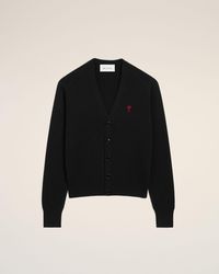 Ami Paris - V Neck Wool Cardigan With Ami De Coeur - Lyst