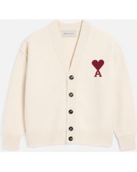 Ami Paris - Natural Wool Cardigan With Ami De Coeur - Lyst