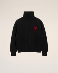 Ami Paris - Funell Neck Wool Sweater With Ami De Coeur - Lyst