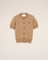 Ami Paris - Wool Short-Sleeve Cardigan With Ami De Coeur - Lyst