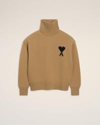 Ami Paris - Pull Marron Col Cheminée Ami De Coeur En Laine - Lyst