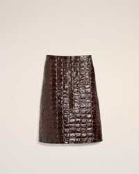Ami Paris - Burgundy Midi Cowhide Leather Skirt - Lyst