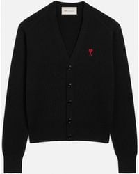 Ami Paris - V Neck Wool Cardigan With Ami De Coeur - Lyst