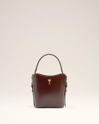 Ami Paris - Burgundy Glazed Leather Mini Paris Paris Bucket Bag - Lyst