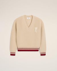 Ami Paris - Ami De Coeur Cream Colour Sweater - Lyst