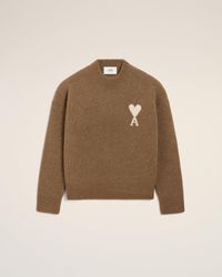 Ami Paris - Ami De Coeur Pullover Mit Rundhalsausschnitt Aus Brauner Alpakawolle Braun - Lyst