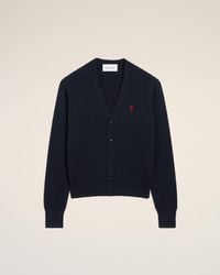 Ami Paris - Cardigan Avec Ami De Coeur Contraste Bleu En Laine Marine & Rouge - Lyst