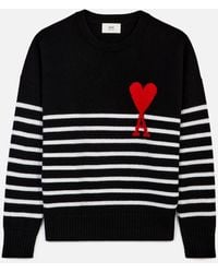 AMI Ami De Coeur Striped Oversize Sweater - Black