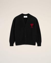 Ami Paris - Wool Cardigan With Contrasted Ami De Coeur - Lyst