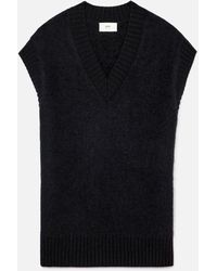 AMI Sleeveless V Neck Long Sweater - Black