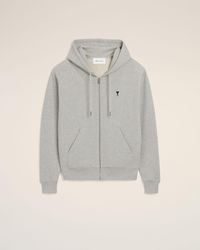 Ami Paris - Zipped Cotton Hoodie With Ami De Coeur - Lyst