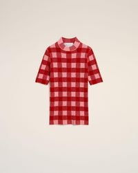 Ami Paris - Checkered Wool And Cotton Short Sleeves Sweater - Lyst
