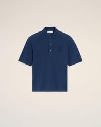 Ami Paris - Cotton Ami De Coeur Knitted Patch Polo - Lyst